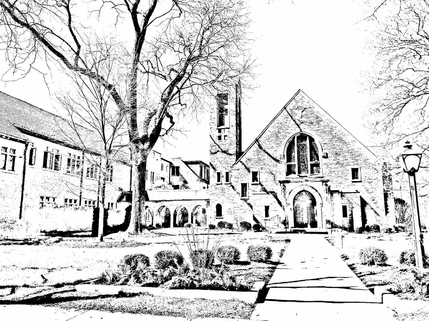 A stencil rendering of our church's exterior